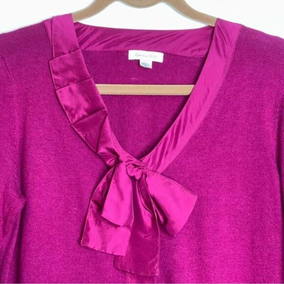 Garnet Hill Fuchsia Silk Blend Sweater Satin Bow Detail Medium Knit Old Money - Picture 8 of 13